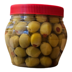 Cebel Biberli Yesil zeytin | Pickled Seedless Green Olive with Paprika | Grüne Kernlose Oliven mit Roter Paprika Gefüllt in Salzlake (750g) - image 5 | Malaika afro international Markt | KulturCart