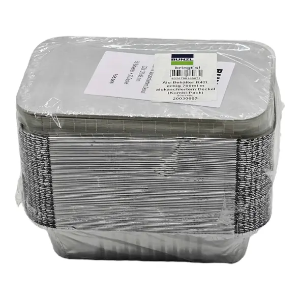 BUNZL Alu-Behalter R42L eckig 700ml m alukaschiertem Deckel (Kombi-Pack) 50 Behälter + 50 Deckel - image 1 | Momjays Afro Markt