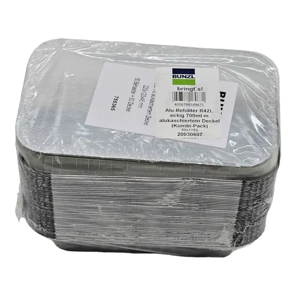 BUNZL Alu-Behalter R42L eckig 700ml m alukaschiertem Deckel (Kombi-Pack) 50 Behälter + 50 Deckel - image 5 | Momjays Afro Markt