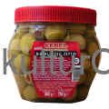 Cebel Biberli Yesil zeytin | Pickled Seedless Green Olive with Paprika | Grüne Kernlose Oliven mit Roter Paprika Gefüllt in Salzlake (750g) - image 1 | Malaika afro international Markt | KulturCart