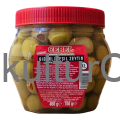Cebel Biberli Yesil zeytin | Pickled Seedless Green Olive with Paprika | Grüne Kernlose Oliven mit Roter Paprika Gefüllt in Salzlake (750g) - image 2 | Malaika afro international Markt | KulturCart