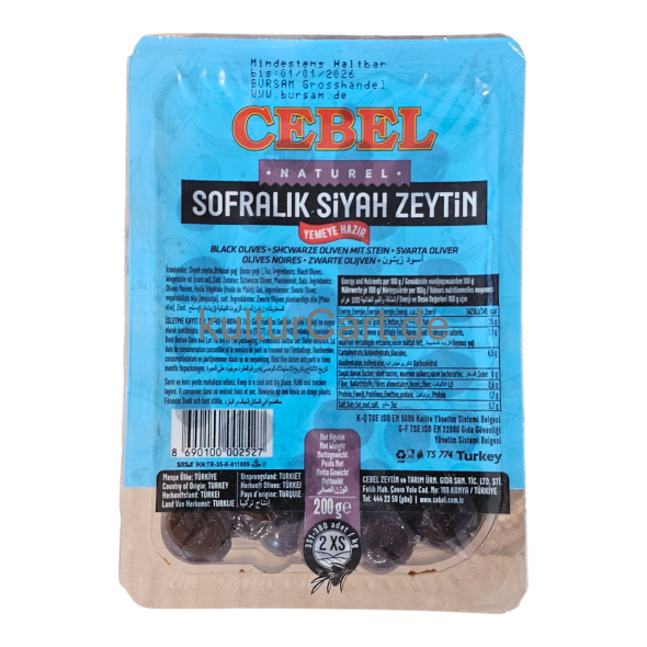 Cebel Sofralik Siah Zeytin | Black Olives | Schwarze Oliven mit Stein (200g) - image 1 | Malaika afro international Markt | KulturCart